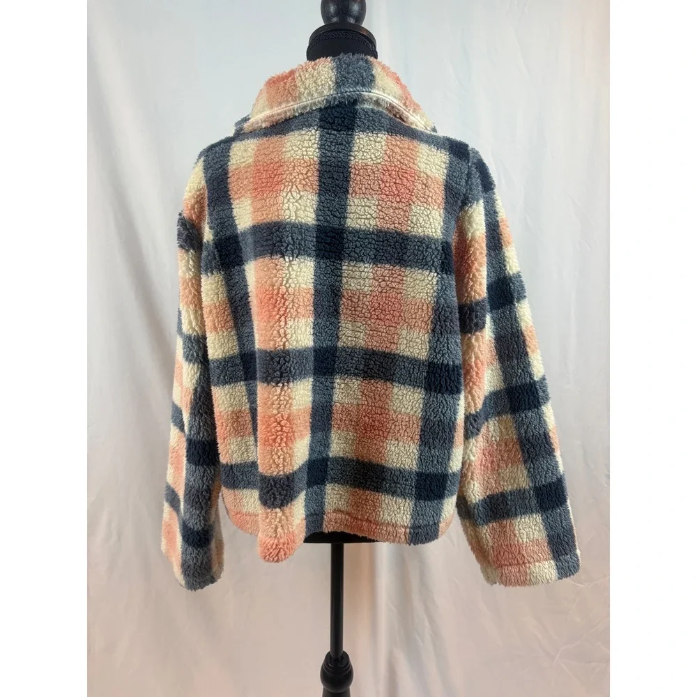 Disney Mickey Mouse Plaid Sherpa Fleece Teddy Jacket Pink Navy XL - Picture 8 of 8